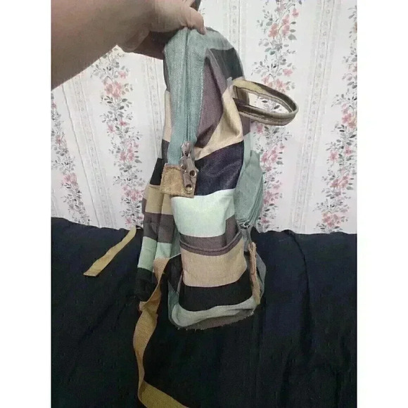 Himawari Green/Brown Canvas Backpack Travel School Computer USB Charging Port - Picture 11 of 12